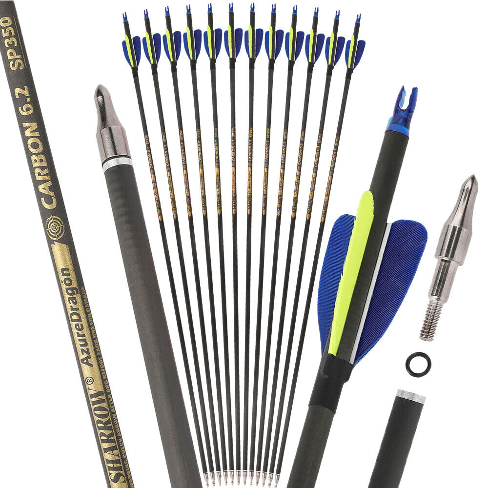 30" Pure Carbon Arrow SP300-600 Archery 2" Feather Recurve Compound Bow Hunting